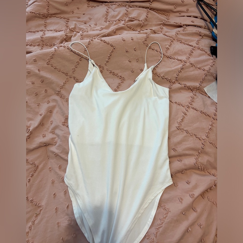 White v neck thin strap body suit